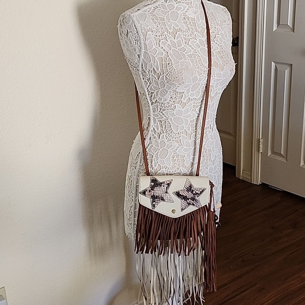 Carlos Falchi Lyric Boho Retro '60s Hippie Woodstock Themed Leather Bag New! - Picture 3 of 9